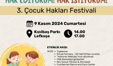 “3. Çocuk Hakları Festivali” 9 Kasım’da Lefkoşa Kızılbaş Parkı’nda yapılacak