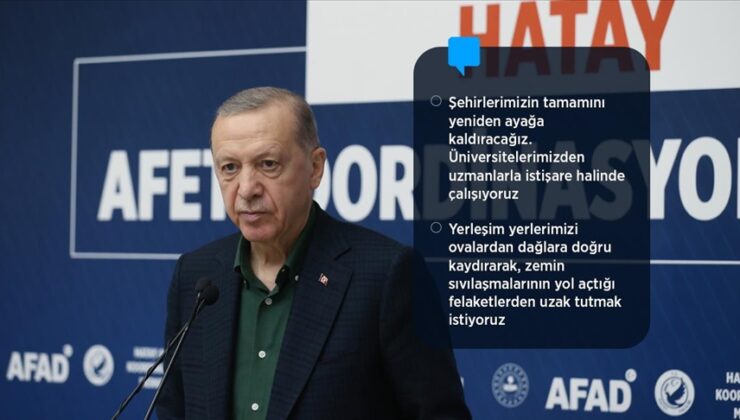 TC Cumhurbaşkanı Erdoğan, Kahramanmaraş merkezli depremlerden etkilenen Hatay’da konuştu