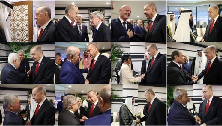 TC Cumhurbaşkanı Erdoğan, 2022 FIFA Dünya Kupası kapsamındaki resepsiyonda liderlerle bir araya geldi
